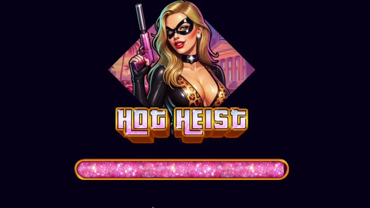 Interface neon do slot Hot Heist com símbolos de crime
